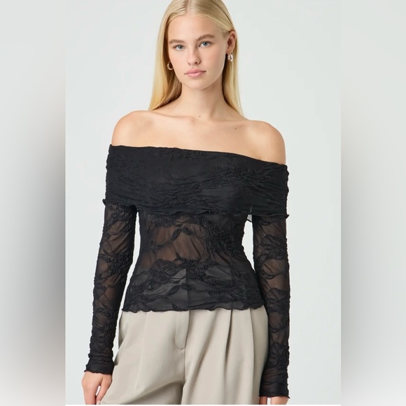 Glassons size Medium off the shoulder sheer lace stretch top - Picture 1 of 5